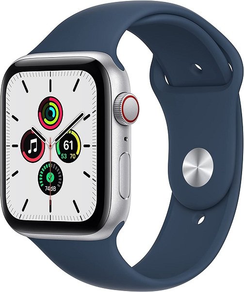 Apple Watch SE [GPS + Cellular 44mm] Smart Watch w/ Silver Aluminium Case with Abyss Blue Sport Band. Fitness & Activity Tracker, Heart Rate Monitor, Retina Display, Water Resistant
