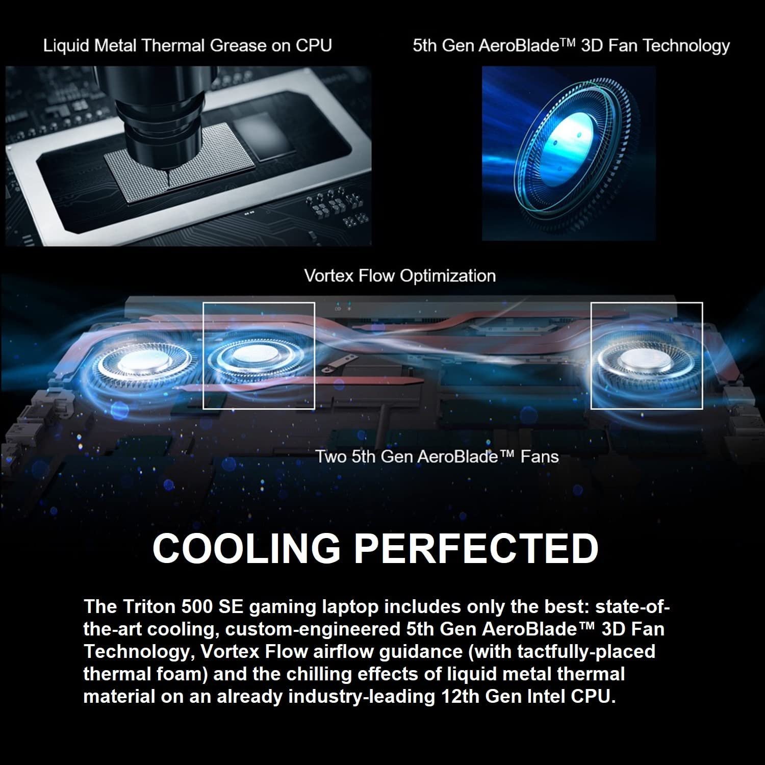 Acer Predator Triton 500 SE Gaming/Creator Laptop | 12th Gen Intel i9-12900H | GeForce RTX 3080 Ti | 16" WQXGA 240Hz G-SYNC Display | 32GB LPDDR5 | 1TB Gen 4x4 SSD | Killer Wi-Fi 6E | PT516-52s-99EL