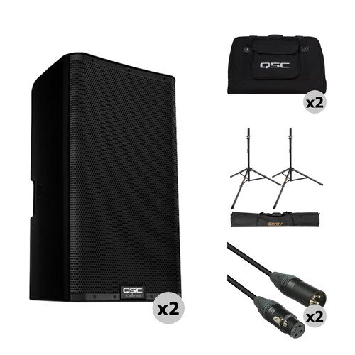 QSC K12.2 K.2 Series 12" 2000W Powered Speaker Pair with Essential Accessories Kit