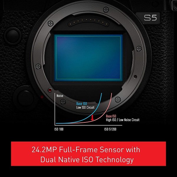 Panasonic LUMIX S5 Full Frame Mirrorless Camera, 4K 60P Video Recording with Flip Screen & WiFi, L-Mount, 5-Axis Dual I.S, DC-S5BODY (Black)