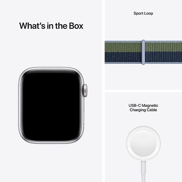 Apple Watch SE [GPS + Cellular 44mm] Smart Watch w/ Silver Aluminium Case with Abyss Blue/Moss Green Sport Loop. Fitness & Activity Tracker, Heart Rate Monitor, Retina Display, Water Resistant