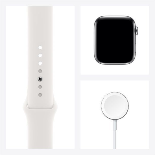 Apple Watch Series 5 (GPS + Cellular, 40MM) - Stainless Steel Case with White Sport Band