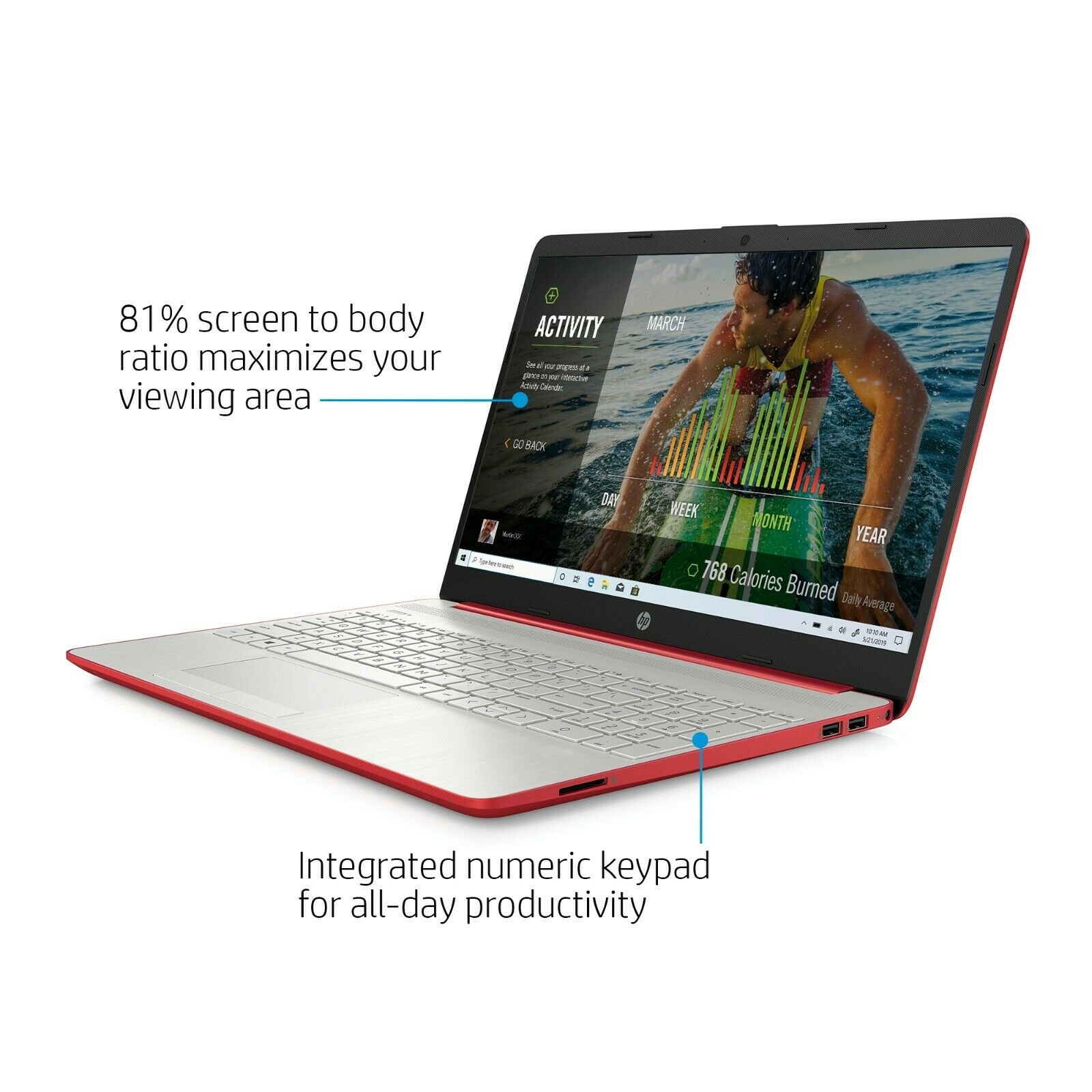 HP 15.6 Laptop Intel Quad Core N5000 128GB SSD 4GB RAM WIN10 Red + USB Drive
