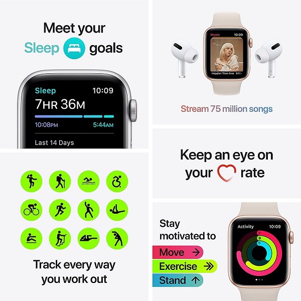 Apple Watch SE [GPS + Cellular 44mm] Smart Watch w/ Silver Aluminium Case with Abyss Blue/Moss Green Sport Loop. Fitness & Activity Tracker, Heart Rate Monitor, Retina Display, Water Resistant