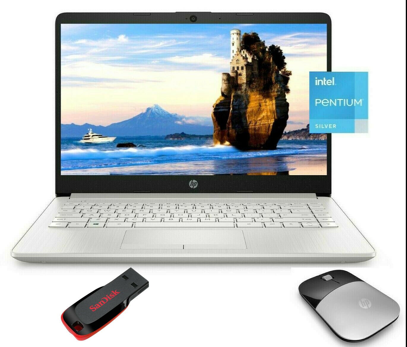 HP 14" HD Laptop Intel N5030 128GB M.2 SSD 4GB RAM Win 10 + MOUSE + 16GB USB