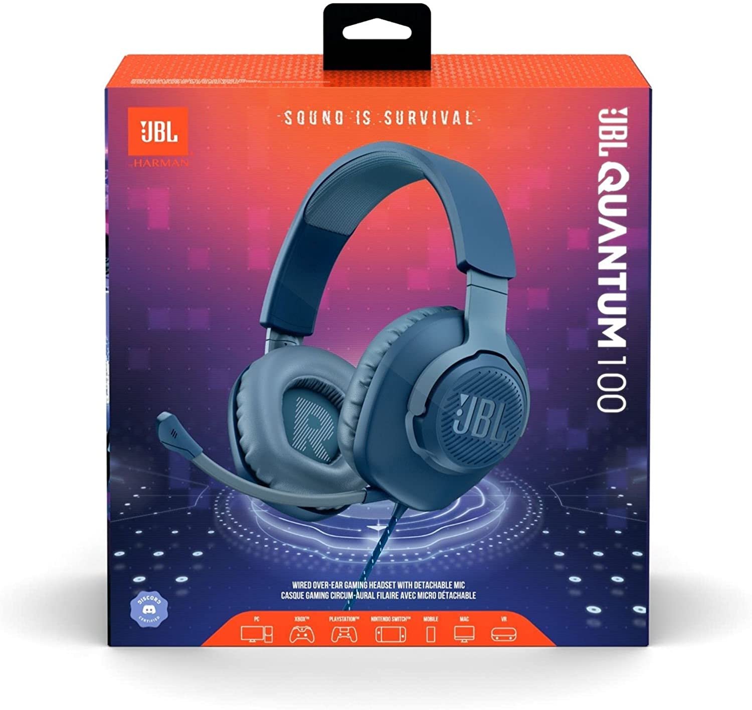 JBL Quantum 100 - Wired Over-Ear Gaming Headphones - Blue