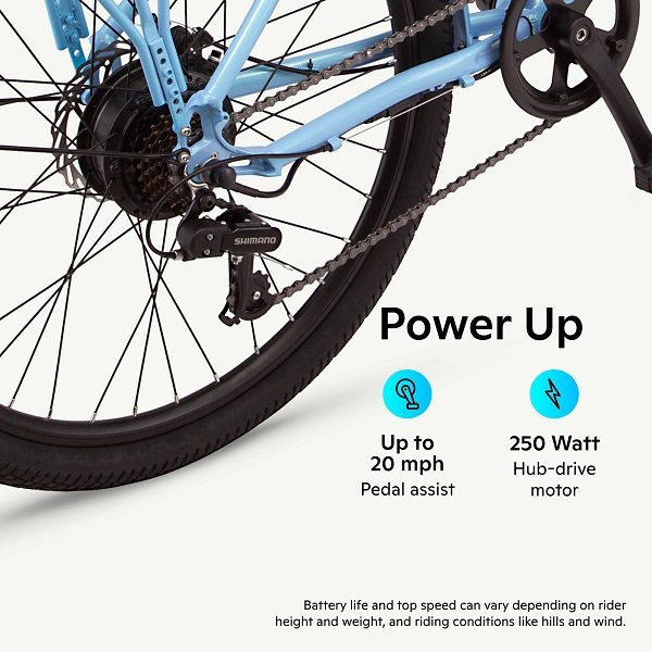 Schwinn - EC1 Electric Cruiser-Style Bicycle; 26-inch Wheels, 7 Speeds, Blue