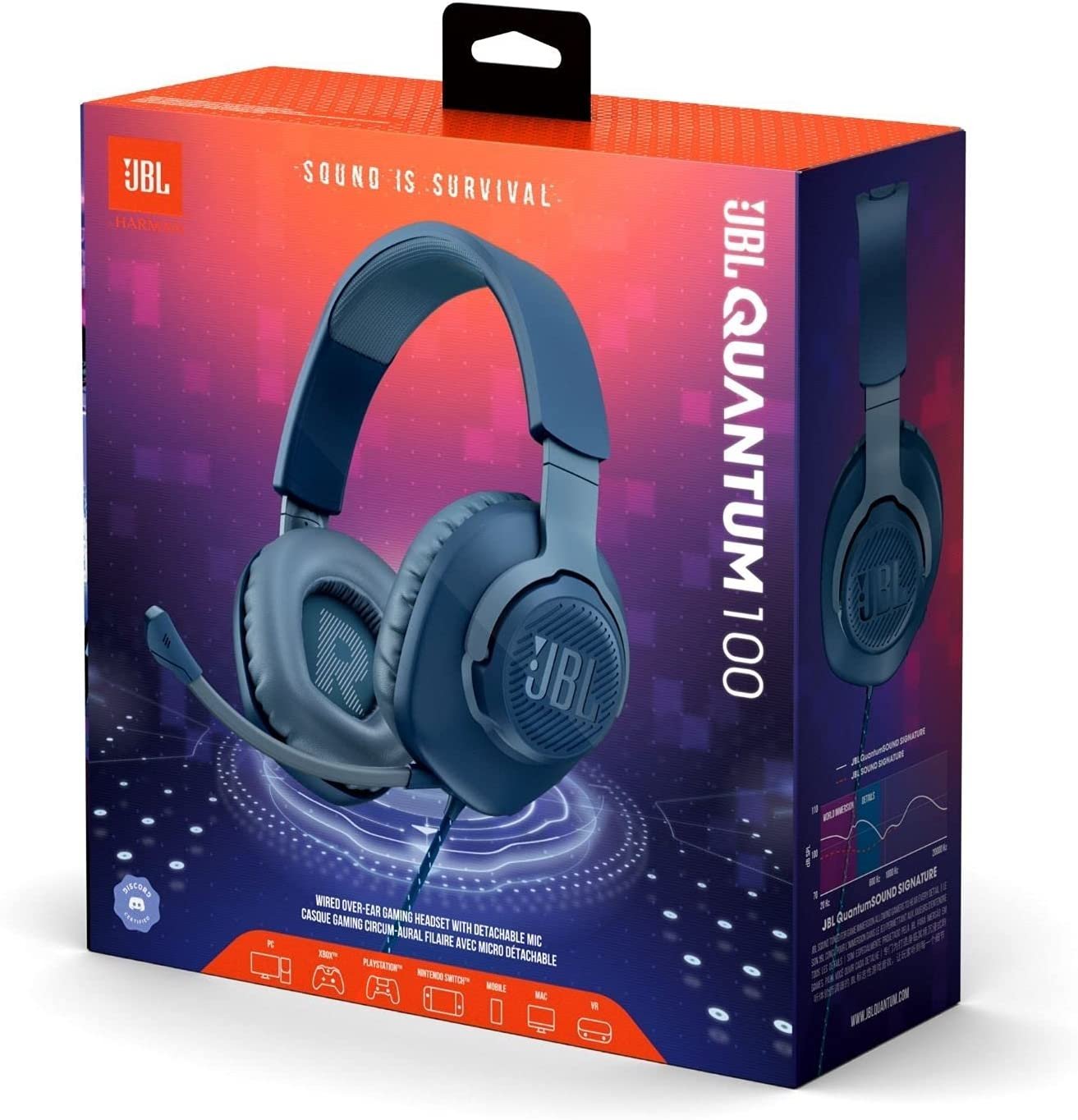 JBL Quantum 100 - Wired Over-Ear Gaming Headphones - Blue