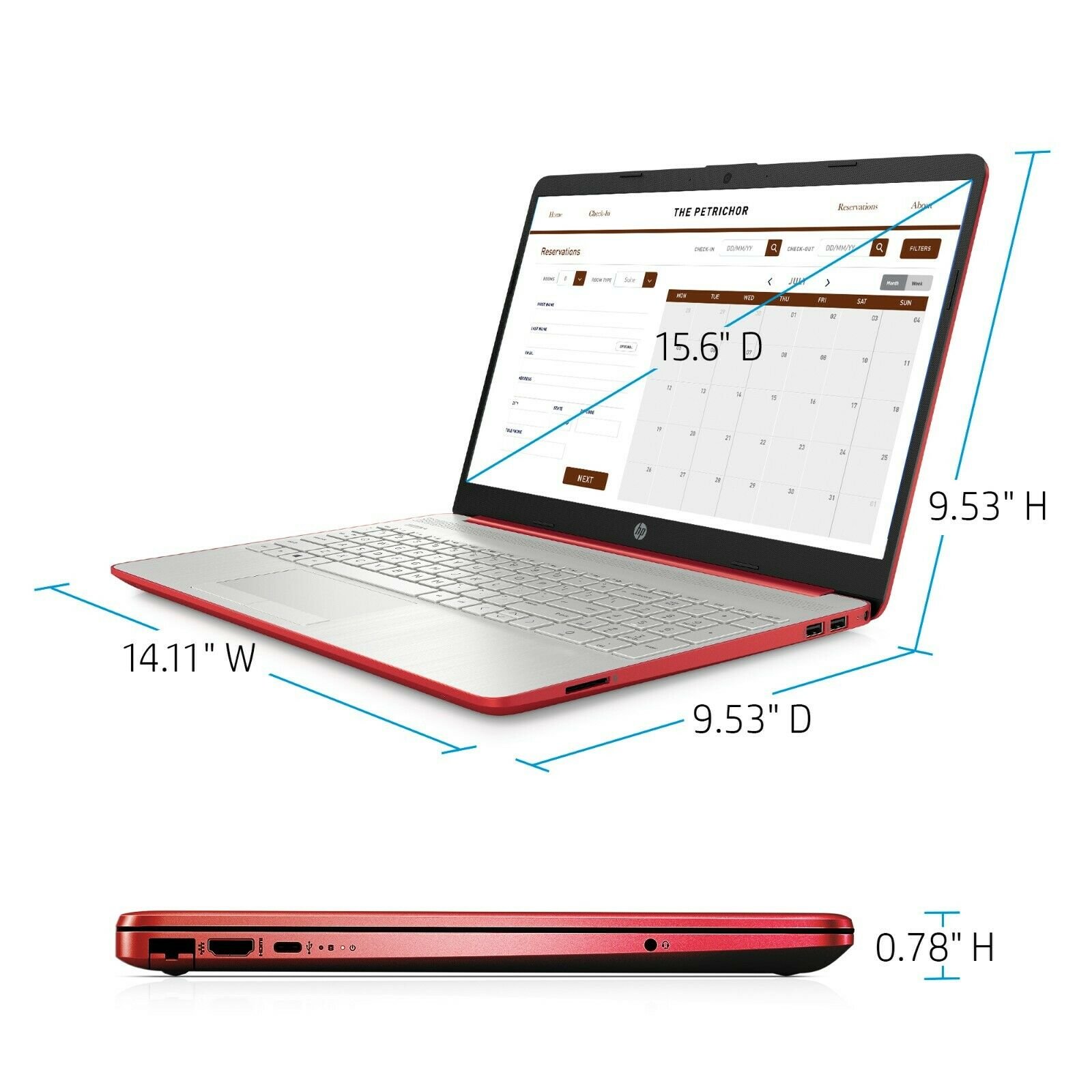 HP 15.6 Laptop Intel Quad Core N5000 128GB SSD 4GB RAM WIN10 Red + USB Drive