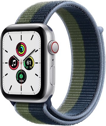 Apple Watch SE [GPS + Cellular 44mm] Smart Watch w/ Silver Aluminium Case with Abyss Blue/Moss Green Sport Loop. Fitness & Activity Tracker, Heart Rate Monitor, Retina Display, Water Resistant