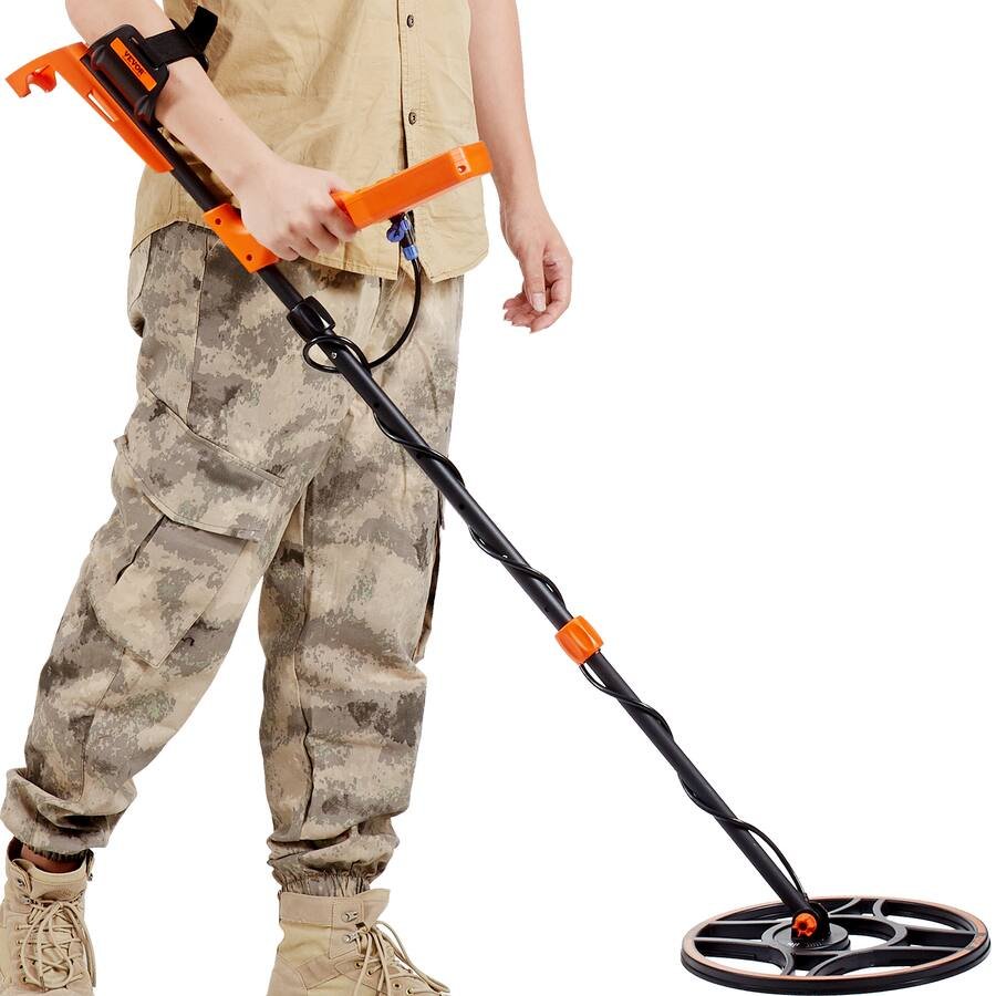 VEVOR - Waterproof Metal Detector, 12" Coil, Professional Rechargeable Gold Detector, 39-50 in Adjustable - Black; Orange