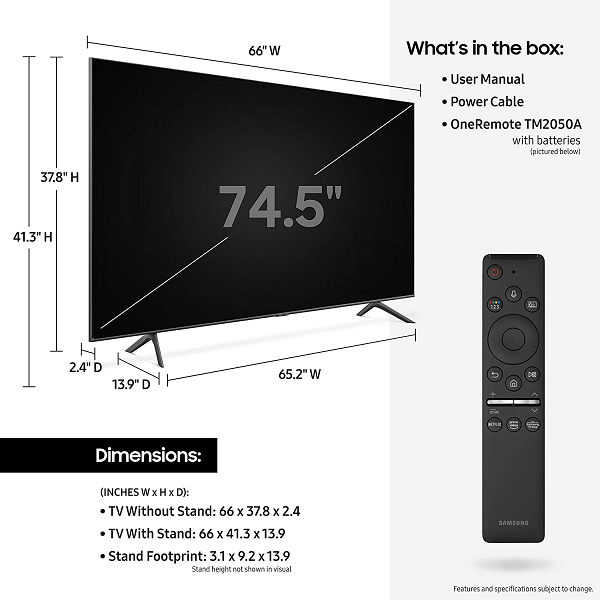 SAMSUNG 75-inch Class QLED Q60T Series - 4K UHD Dual LED Quantum HDR Smart TV